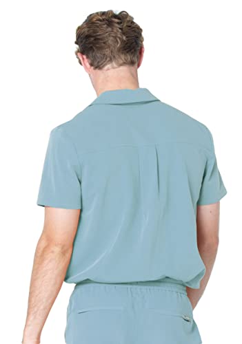 Mediclo Men's Medical Scrub Top - Fraser Collar Chest Pockets Shirt Eco Friendly Sustainable Fysel Fabric Workwear Stone Blue Mt5016R2Stb02 Xs #TOP2