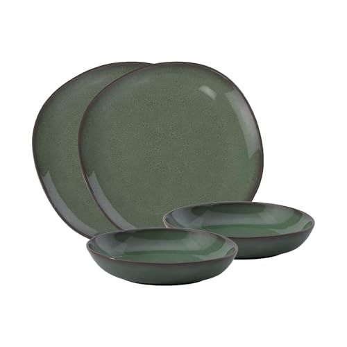 like. by Villeroy & Boch - Lave Vert Geschirr Set Aus Steingut, 4Tlg., Pottery Look, Tafelservice Für 2 Personen, Grün