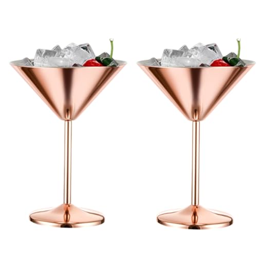 Beufee Stainless Steel Martini Glasses Set of 2, 230ml Rose Gold Unbreakable Metal Martini Glasses Copper Cocktail Wine Goblet Cup for Margarita Manhattan Champagne Bar Party