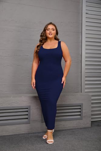 Image of YeGine Women Plus Size Sleeveless Bodycon Maxi Dresses Sexy Slim Tank Dresses