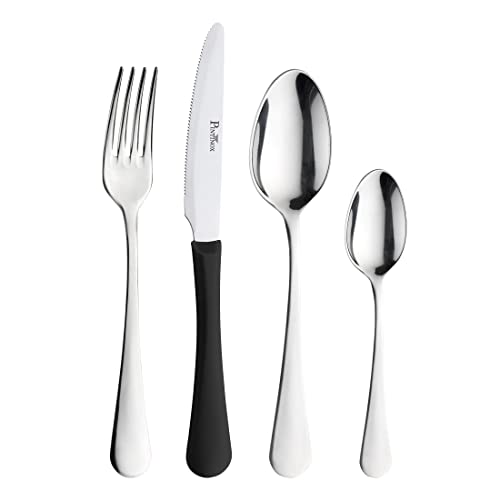 SET DI POSATE PER 6 PERSONE: set di 24 pezzi dal design elegante composto da 6 forchette, 6 coltelli con manico in polipropilene, 6 cucchiai e 6 cucchiaini.