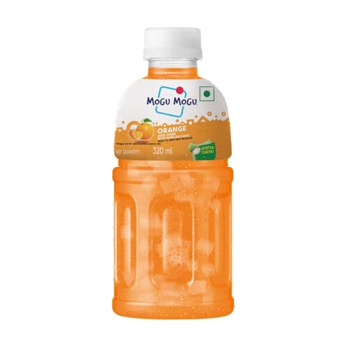 Image of Mogu Mogu Orange Juice with Nata de Coco Jelly 320ml (Pack of 6), Refreshing Tropical Thai-Made Sip & Chew Beverage