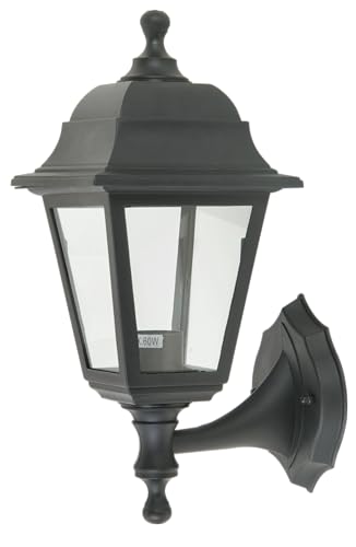 Aplique de Pared Exterior - Lampara de Jardin Rustica - Farola Plastico para Terraza con Luz y Porta Bombilla E27 - Medidas 35x15x19,7 Centímetros, 3 Diseños Diferentes (Negro, 1 Unidad)