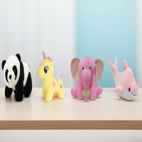Image of Pack of 4 Elegant Soft Toys Combo Set (Panda-Yellow Unicorn-Appu-Pink Dolphine)