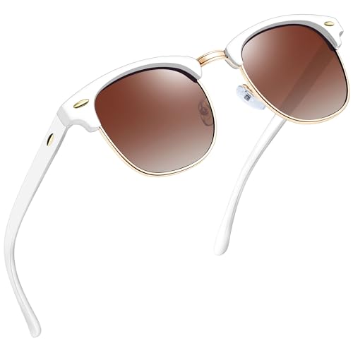 Joopin White Sunglasses Club Masters Gradient Brown Shades for Women Men Semi Rimless Sun Glasses Polarized UV Protection
