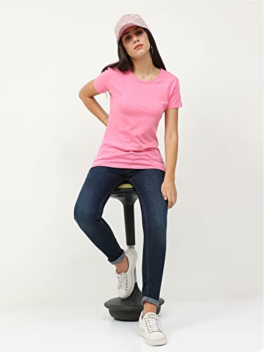 Image of FLEXIMAA Women's Cotton Plain Round Neck Half Sleeve T-Shirt