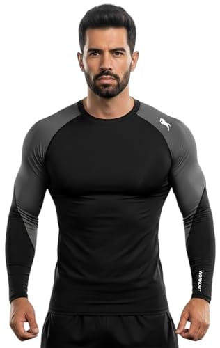 Image of JUST RIDER Men's Compression Shirt Long Sleeve | Athletic Base Layer, Quick Dry, Workout T-Shirt for Running, Cycling & Gym Fitness Training
