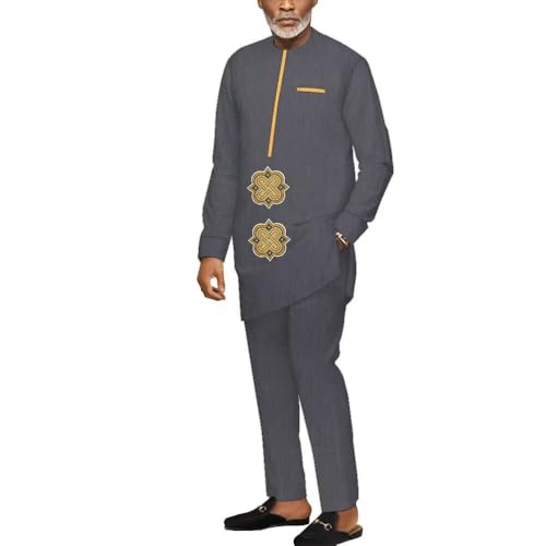 African Suits for Men Dashiki Outfits for Wedding Long Sleeve Mens African Attire 2 Piece African Top and Pant