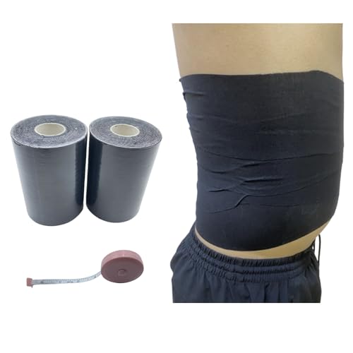 Body Stomach Compression Tape- Extra Wide Kaotic Magic Tape for Workout& Sweater Enhancer& Skin Protection (Black/10CM*5M) (2 Rolls)