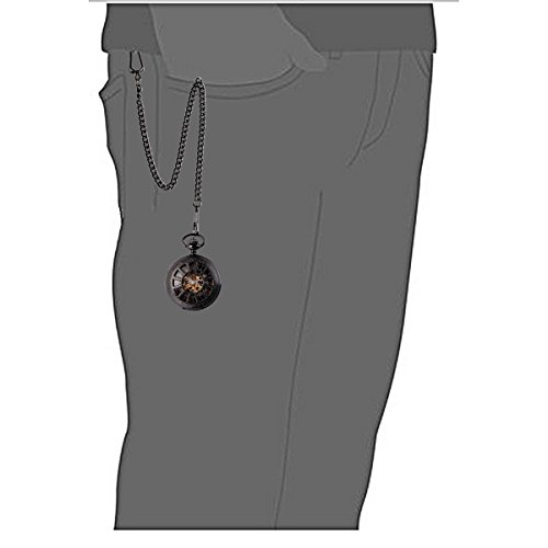 Sibosun Skeleton Pocket Watch Special 12-Little-Window Case Design Men Black Mechanical With Chain Box #TOP5