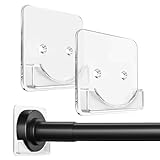 Clear Shower Curtain Rod Holder, Adhesive Shower Rod Holder for Wall, Large Heavy Duty Tension Rod Holder for Tile, No Drilling, 2 Pack