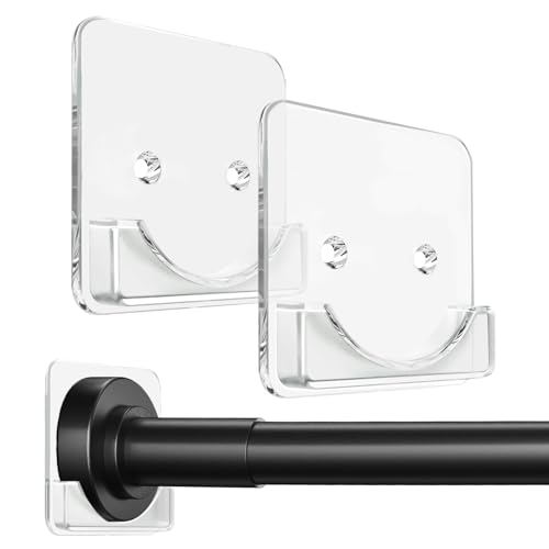 Clear Shower Curtain Rod Holder Adhesive Shower Rod Holder for Wall Large Heavy Duty Tension Rod Holder for Tile No Drilling 2 Pack