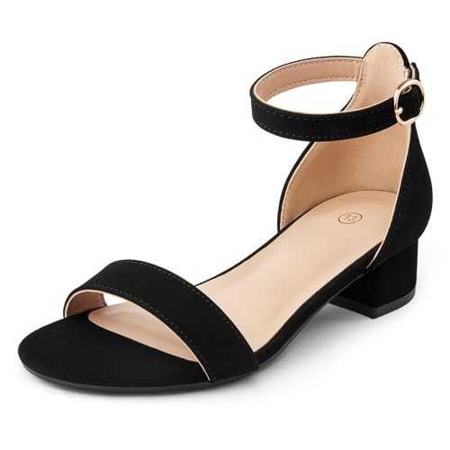K KomForme Girls Sandals Low Heels Dress Pump Ankle Strap Open Toe Wedding Party Shoes, Size 3 Big Kid, Black Nubuck
