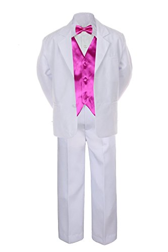 7pc FUCHSIA Vest Bow Tie Boy Baby Toddler Kid White Formal Suit Tuxedo S-20 (6)