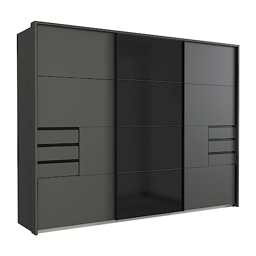 Lomadox Schlafzimmer Set mit Schwebetürenschrank inkl. Passepartoutrahmen, Kommode, Doppelbett 160x200cm in Graphit mit schwarz, Schlafzimmermöbel, Schlafzimmerschrank – Bild 5