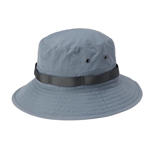 Amazon Essentials Men's Washed Nylon Outdoor Wide Brim Sun Bucket Hat, Grey, Large-X-Large