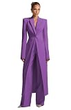 LEWIJO Formal Purple Women's Suit Regular Fit 2 Pieces Solid Peak Lapel Long Blazer Trousers for Prom One Button Coat Pants Size Small