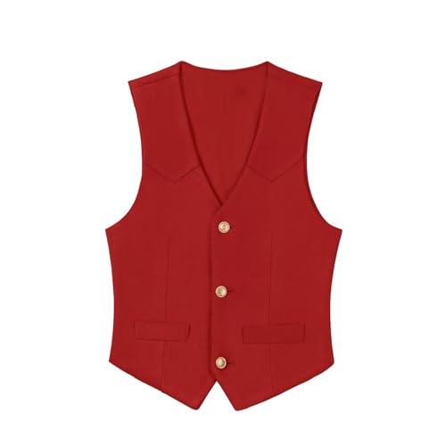 Image of Boys Vest Leather Western Cowboy Dress Vests with Pockets Vintage Suede V Neck Formal Wedding Waistcoat