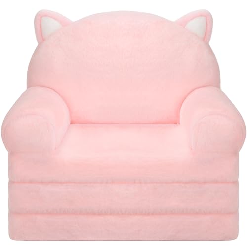 Image of MONKISS Kids Couch, Comfy Toddler Chair, 2 in 1 Fold Out Kids Sofa to Lounger, Baby Sleeper Chair, Toddler Furniture, Birthday Gifts for Girls, 18+ Months, Pink