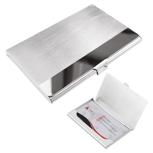 Tarjetero Metálico Hombre y Mujer con Bloque RFID | Porta Tarjetas de Crédito Automático Pop - Up | Cartera Tarjetero Aluminio Antirrobo, Tarjetero de Visita Profesional de Acero Inoxidable (Plata)