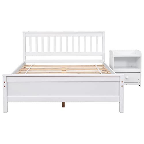 Cjlmn 2-Pieces Bedroom Sets With Full Size Platform Bed Frame And Nightstand, Wooden Furniture Sets With Headboard, Footboard And Storage Drawer, For Kids & Teens (White) #TOP6