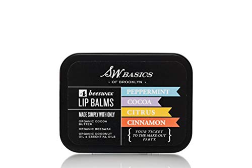 S.W. Basics Lip Balm Flight, Dry or Chapped Lips, Organic Beeswax and Cocoa Butter, Variety Pack (Pack of 4)