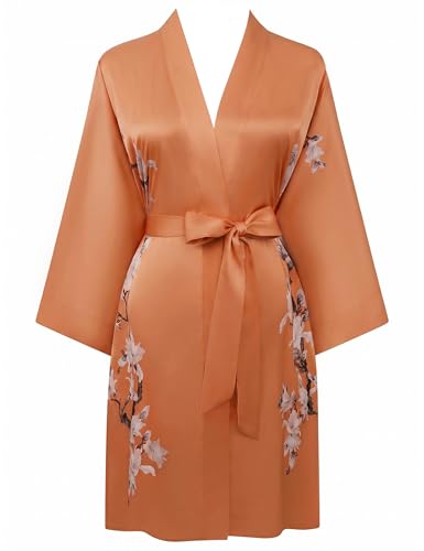 Image of BABEYOND Kimono Robe Cover up Short Satin Floral Silky Kimono Blouse Loose Bachelorette Party Robe