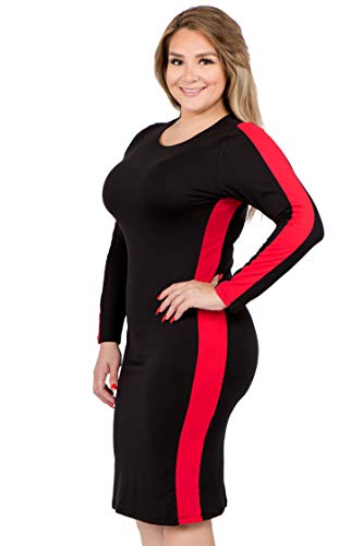 Image of ICONOFLASH Women's 3 /4 Sleeves Midi Bodycon Dress Crew Neck Fitted Dresses with Plus Size Options