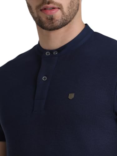 Image of Jack & Jones Men's Cotton Blend Henley Style Solid Slim Fit T-Shirt