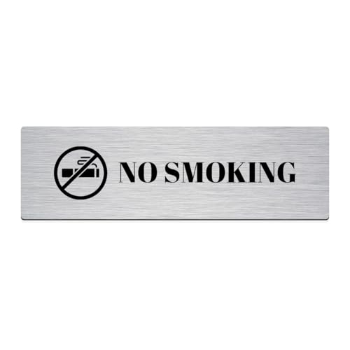 Image of Brushed Silver PVC Office Sign with Double-Sided Tape | Durable 10x3 Inch Signage for Clinics, Malls, Gyms & Hospitals - Available in Silver & Gold (Brushed Silver, No Smoking)