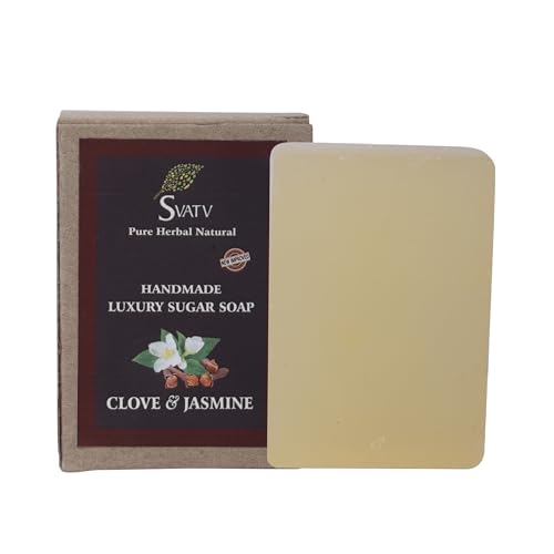 SVATV Jabón hecho a mano con hierbas naturales y calmantes de clavo y jazmín para hombres y mujeres - La mejor barra exfoliante, jabón de hierbas ayurvédico tradicional para todo tipo de piel - 125g