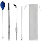 ZHUROUPU 4 Stück Edelstahl-Futterzange für Reptilien, 27 cm Lange Aquarium-Pinzette mit Gummispitze, gerade/Gebogene Pinzette & Futterschaufel & Korallenfütterer für Aquascaping, Laborgebrauch