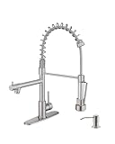 AIMADI Kitchen Faucet with Pull Down Sprayer,Stainless Steel Sink Faucet with Soap Dispenser Deck Plate, Spring Single Handle Modern Utility Faucets for Farmhouse Laundry Camper RV Bar,1 or 3 Hole