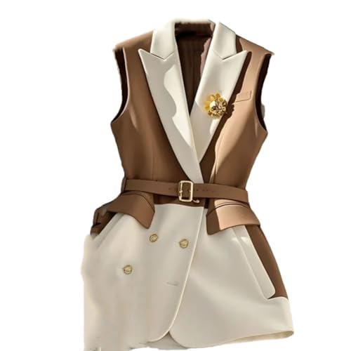 Women's V-Neck Retro Suit Vest Sleeveless Jacket Coat Belt Formal Office Coat