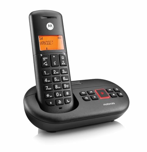 Motorola E211 Cordless Landline House Phone Home Phone Answer Machine Nuisance Call Blocking Do Not Disturb Button Amber Backlit Display Single Handset Pack