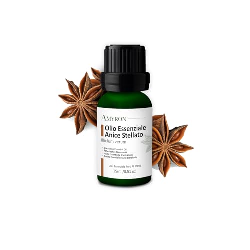 Olio Essenziale Anice Stellato 15ml AMYRON | Illicium Verum | Naturale E Puro Al 100% Ideale Per Aromaterapia E Teraperutico E Diffusore Oli Essenziali | Massaggi | Alimentare | Senza OGM.