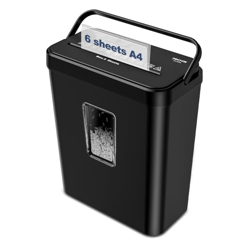 SINCHER 6-Sheet Cross Cut Paper Shredder P-4 Auto and Manual Modes Overheat Protection Jam Proof 13L Basket with Visible Window & Built-in Handle Shreds Paper/Credit Cards for Home Office