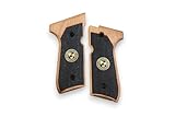 HK GRIPS Compatible with Beretta 92/96/98/M9 Full Size Grips, Resident Evil, Samurai Edge, Biohazard Raccoon S.T.A.R.S, Light Walnut Wood (Black)