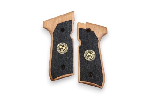 HK GRIPS Compatible with Beretta 92/96/98/M9 Full Size Grips, Resident Evil, Samurai Edge, Biohazard Raccoon S.T.A.R.S, Light Walnut Wood (Black)