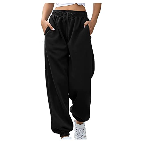 Pantalon Jogging Femme Large Pantalon de Sport Taille Élastique Pantalons Survêtement Décontracté Taille Haute Bas de Training Ample Couleur Unie Pants Running...