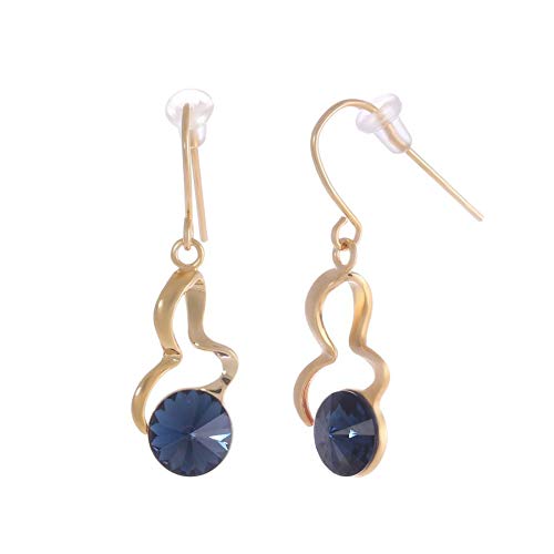 Gold Plated Round Blue Crystal Swirl Drop Earrings, E1142-3