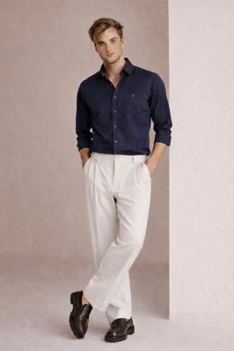 Image of Louis Philippe Men's Cotton Slim Fit Premium Textured Fabric Versatile Solid Easy Care, All Season Adapability Full Sleeve Casual Shirt