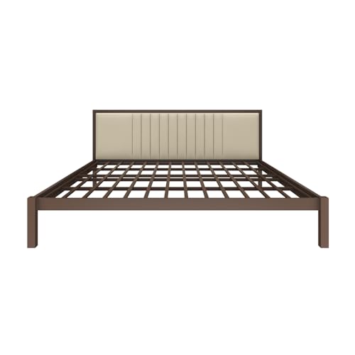 Image of Homdec Venus Wall-Supported Upholstered Headboard Metal Bed (Brown, King (U.K. Standard))