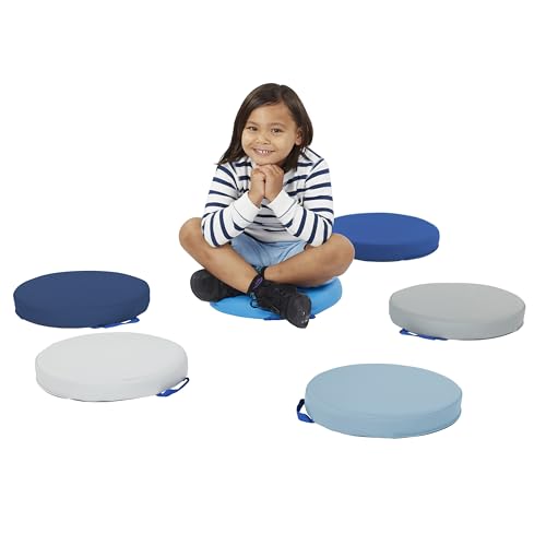 Image of Factory Direct Partners SoftScape 15 inch Round Classroom Floor Cushions with Handles Flexible Seating for Daycare, Preschool, Playroom 2 inch Thick Deluxe Foam (6-Piece) - Navy /Powder Blue
