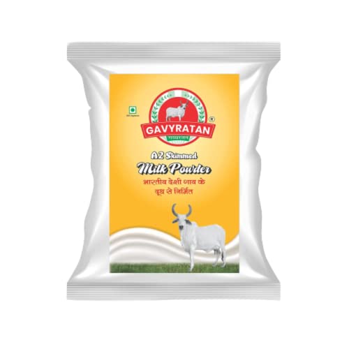 Gavyratan Pure and Natural A2 Desi Cow Skimmed Milk Powder for Tea Coffee (500g, Pack of 1)
