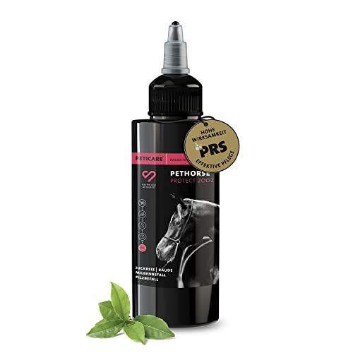 Peticare Caballo Locion Anti-Acaros, para Picores, Ataque de Hongos y Anti-Pulgas - Tratamiento Eficaz, Detiene la Picazon Fuerte, Productos de Cuidado - petHorse Protect 2002