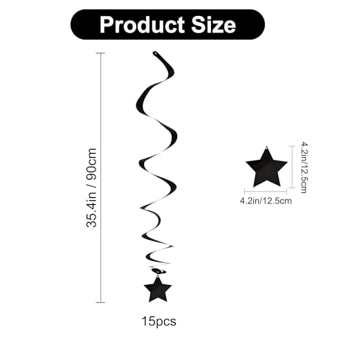 Image of BEISHIDA Black Stars Hanging Swirls Bachelorette Graduation Hanging Ornament Decorations for Birthday Party Supplies Congrats Grade 2026 Graduation Decorations,Pack of 15