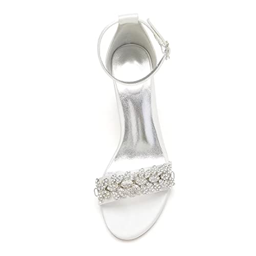 Block Heel Wedding Sandals Shoes for Bride Open Toe Crystals Formal Party Heels Sandal 1151-32