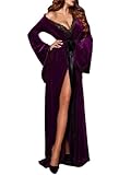 Anuedgis Bata de baño tipo kimono de terciopelo extra larga para mujer, con ribete de encaje, elegante, acogedora, ropa de dormir suave, ideal para regalo, A-morado., Altoa única