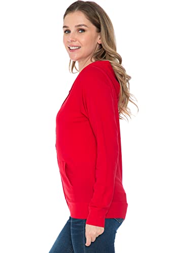 Ah Joeah Women's Hoodie Jacket - Full Zip Up Slim Fit Hooded Top Lightweight Stretch Active Yoga Workout Sweatshirt Pullover Sj4001 Red M #TOP3